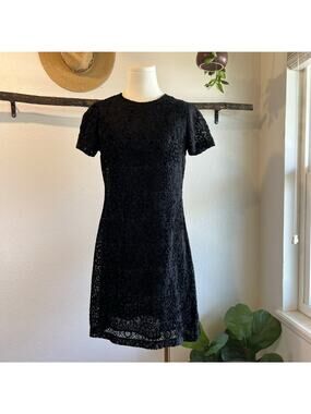 Enrico Coveri Black Sheer Mesh Printed Short Sleeve Mini Dress Size Small